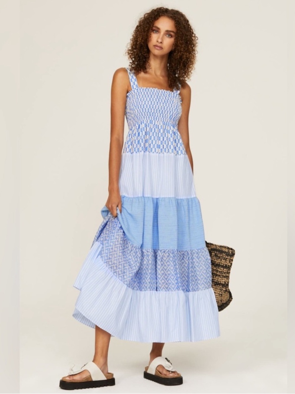 Sandro Tropea Gathered Patchwork Tiered Maxi Dress Small 4